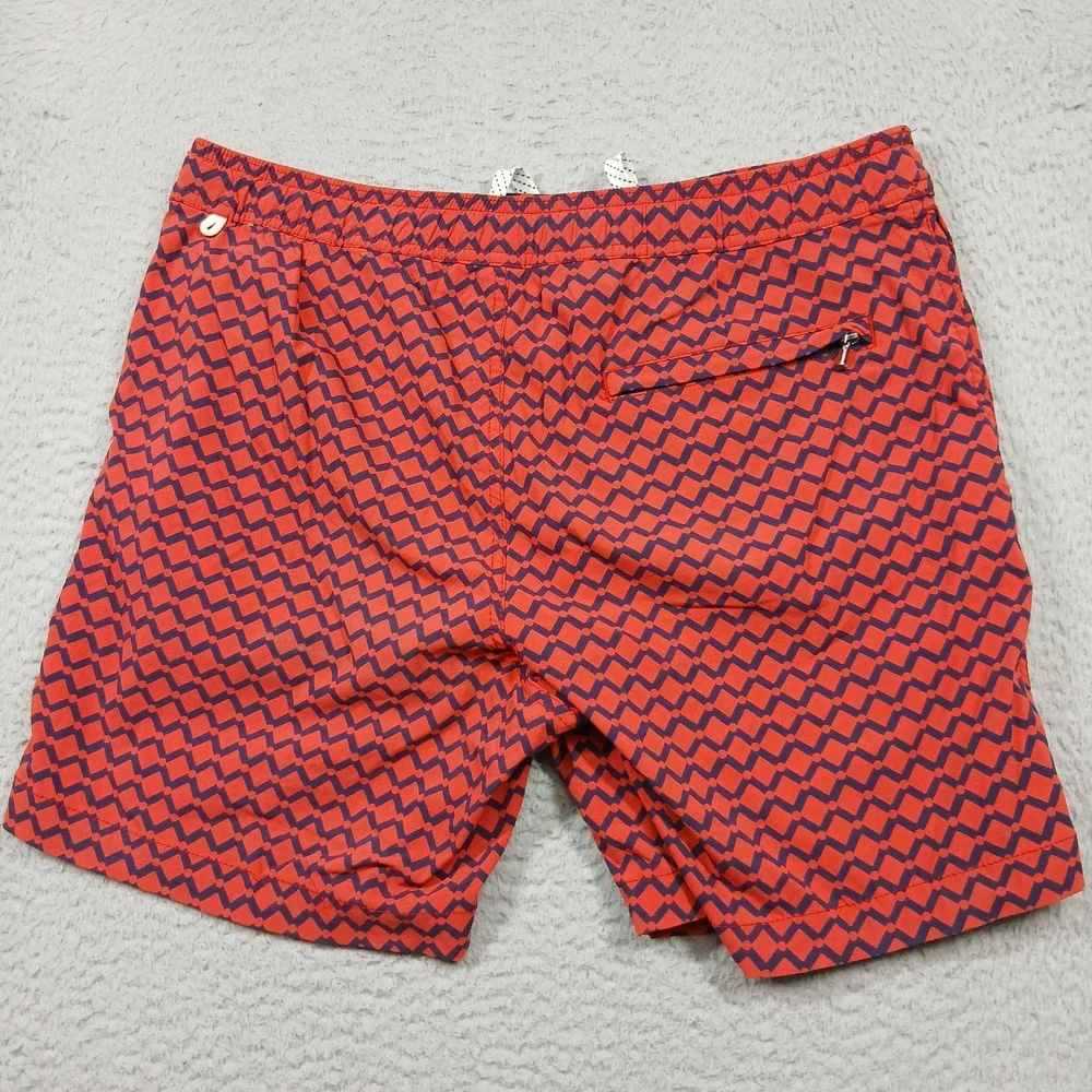 J.Crew Swim Trunks Men's‎ 32 Red Blue Geometric Pattern Drawstring Shorts